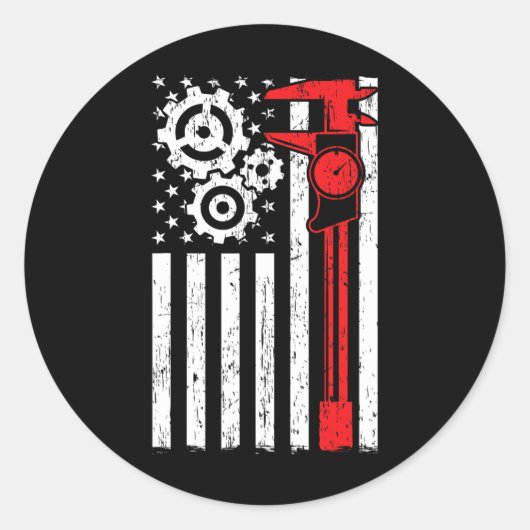 Machinist Patriottic Machine Tools Operator Ronde Sticker (Voorkant)