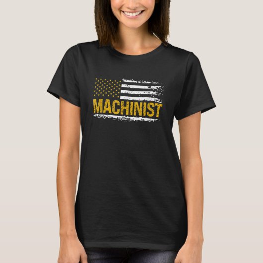 Machinist US vlag Distress Machining Lathe Milli T-shirt (Voorkant)