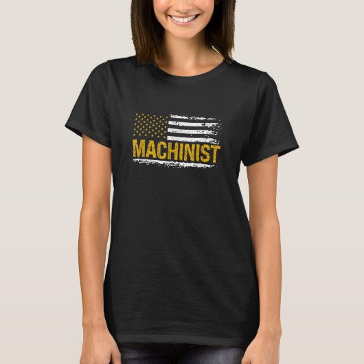 Machinist US vlag Distress Machining Lathe Milli T-shirt (Voorkant)