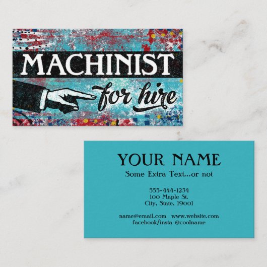 Machinist voor hire Visitekaartjes - Blauw rood (Voorkant / Achterkant)