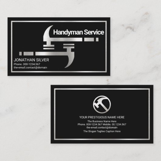 Macho Silver Handyman Hammers Lijst Builder Visitekaartje (Voorkant / Achterkant)