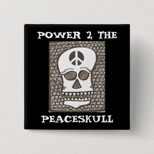 Macht aan de peaceskullknoop vierkante button 5,1 cm (Voorkant)