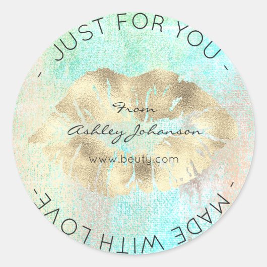 Macht met liefde Tiffany Gold Ocean Makeup Lips Ki Ronde Sticker (Voorkant)