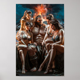 Machtige Barbaar Omringd door Seksieve Vrouwen Poster