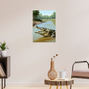 Machtige krokodil in de rivier poster