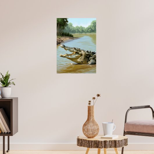 Machtige krokodil in de rivier poster (Woonkamer 3)
