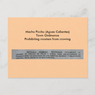 Machu Picchu (Aguas Calientes) Town Ordinance Briefkaart