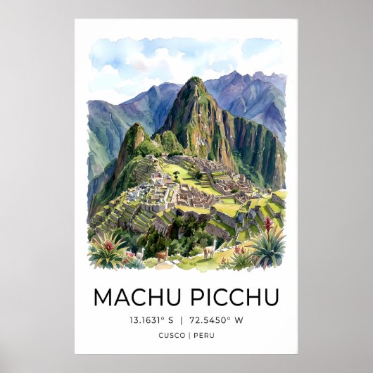 Machu Picchu Kunstprint - Blauwe Nevelige Landscha Poster (Voorkant)