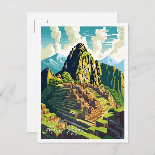 Machu Picchu Peru Art vintage reisillustratie Briefkaart (Voorkant / Achterkant)