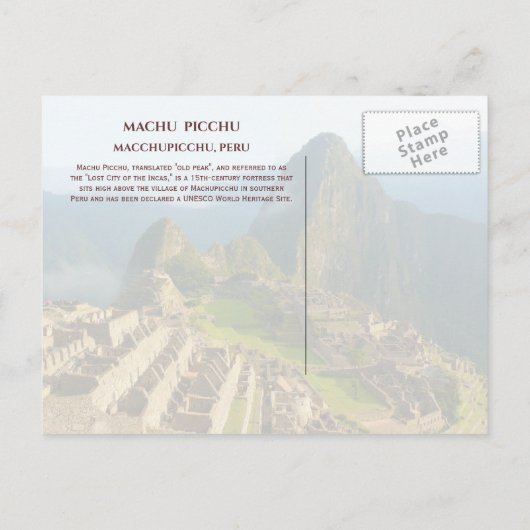 Machu PIcchu, Peru Briefkaart (Achterkant)