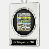 Machu Picchu Peru Geluk Verzilverd Banner Ornament (Links)