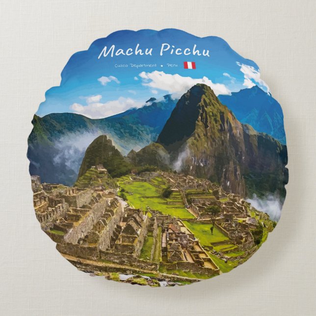 Machu Picchu, Peru - Inca Citadel Ruïnes Rond Kussen (Voorkant)