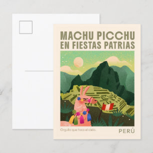 Machu Picchu Peru Kunst Vintage Illustratie Reizen Briefkaart