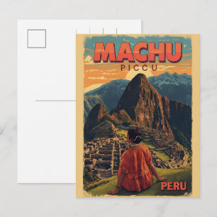 Machu Picchu Peru lokaal meisje berggezichten cade Feestdagenkaart