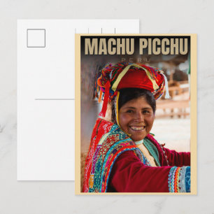 Machu Picchu Peru lokaal meisje berggezichten cade Feestdagenkaart