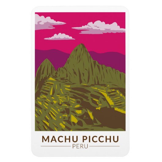 Machu Picchu Peru Reizen Kunst Retro Magneet (Verticaal)