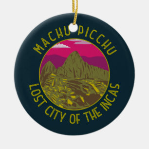 Machu Picchu Peru Retro Distress Circle Keramisch Ornament