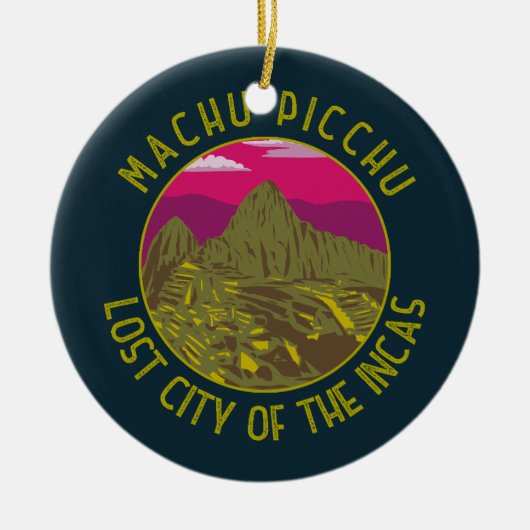 Machu Picchu Peru Retro Distress Circle Keramisch Ornament (Voorkant)