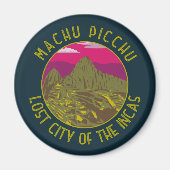 Machu Picchu Peru Retro Distress Circle Magneet (Voorkant)