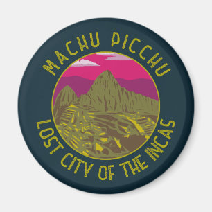 Machu Picchu Peru Retro Distress Circle Magneet