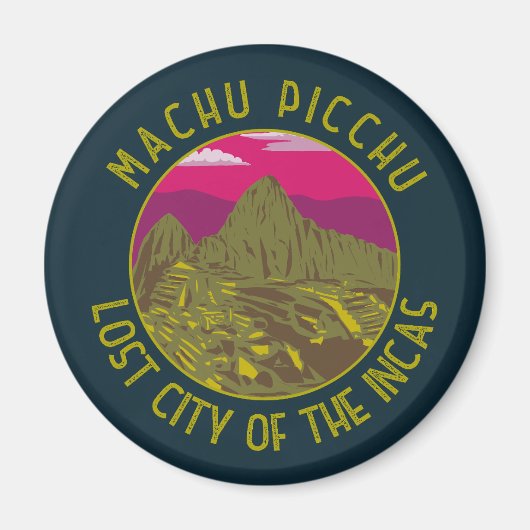 Machu Picchu Peru Retro Distress Circle Magneet (Voorkant)