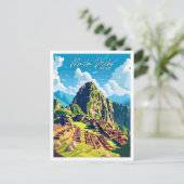 Machu Picchu Peru vintage reisillustratie Briefkaart (Staand voorkant)