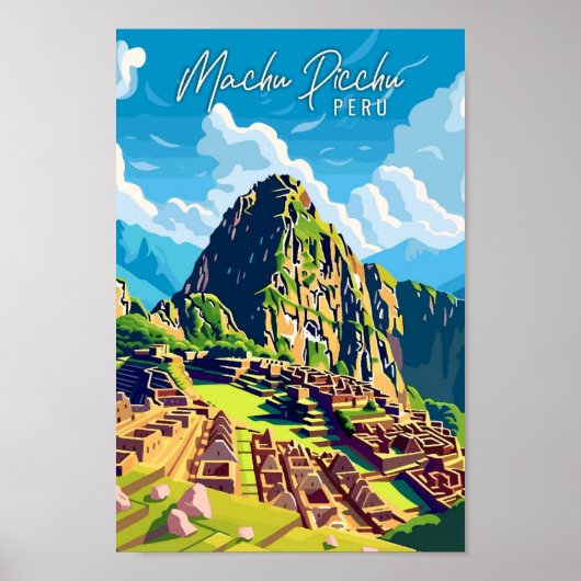 Machu Picchu Peru vintage reisillustratie Poster (Voorkant)