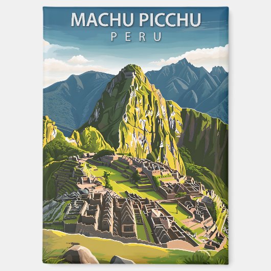 Machu Picchu Peru Vintage Reizen Magneet (Voorkant)