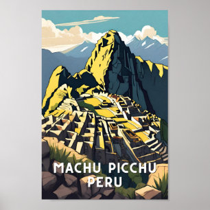 Machu picchu peru vintage reizen piek latijn retro poster