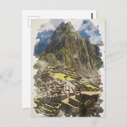Machu Picchu Peru Waterverf Briefkaart (Voorkant / Achterkant)