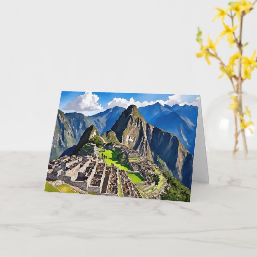 Machu Picchu Peru Waterverf Kaart (Gele Bloem)