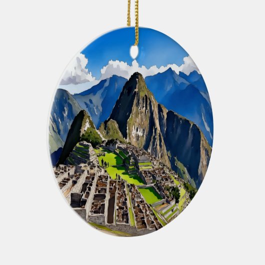 Machu Picchu Peru Waterverf Keramisch Ornament (Rechts)