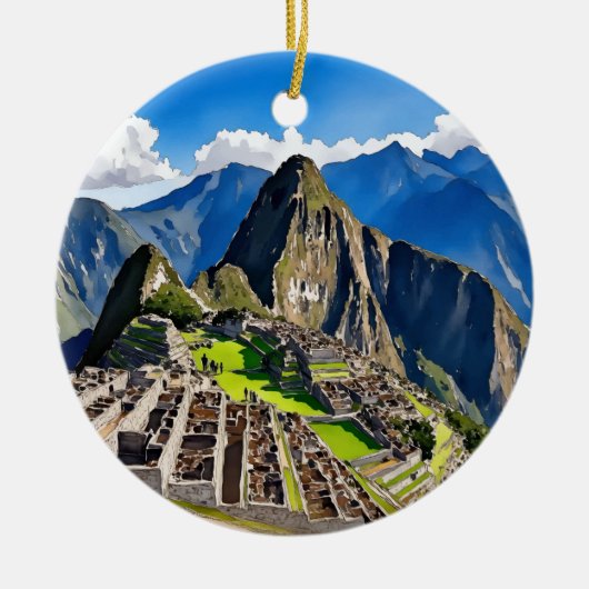 Machu Picchu Peru Waterverf Keramisch Ornament (Voorkant)