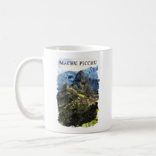 Machu Picchu Peru Waterverf Paint Koffiemok (Links)