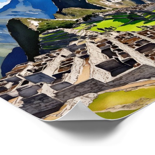 Machu Picchu Peru Waterverf Poster (Hoek)