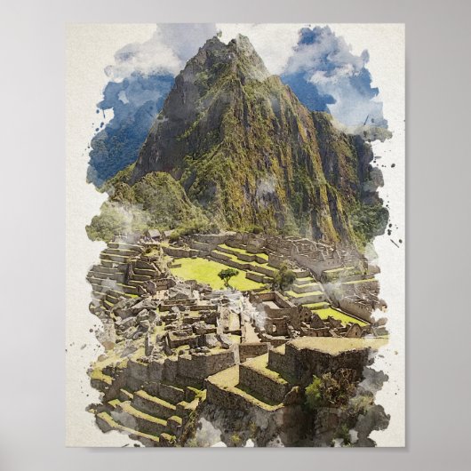 Machu Picchu Peru Waterverf Poster (Voorkant)