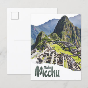 Machu Picchu Peru Waterverf Schilderij Reizen Briefkaart