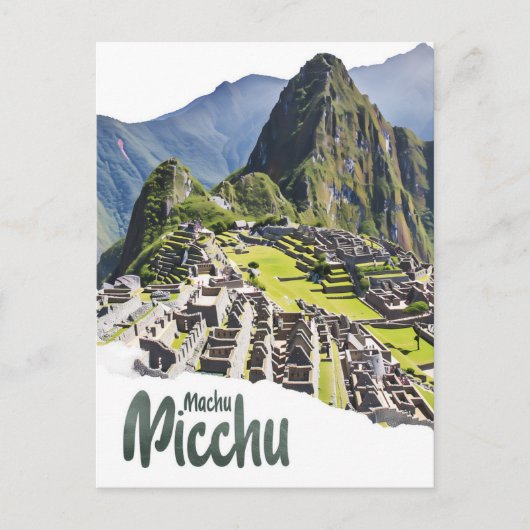 Machu Picchu Peru Waterverf Schilderij Reizen Briefkaart (Voorkant)