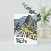 Machu Picchu Peru Waterverf Schilderij Reizen Briefkaart (Staand voorkant)