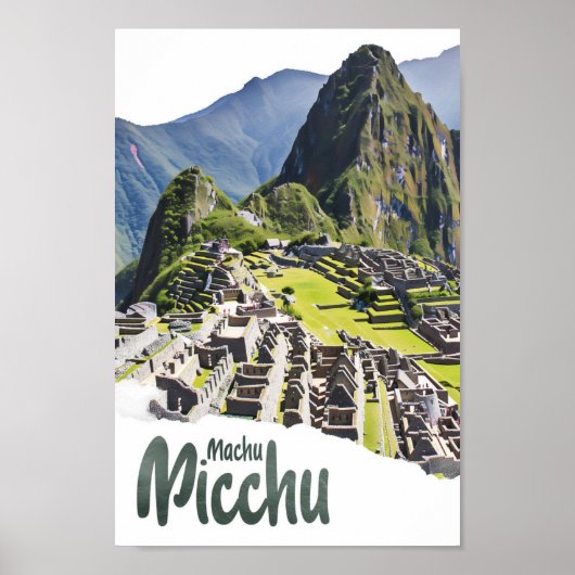 Machu Picchu Peru Waterverf Schilderij Reizen Poster (Voorkant)