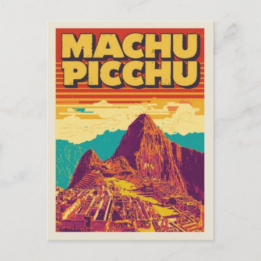 Machu Picchu Retro Reizen Poster Stijl Briefkaart (Voorkant)