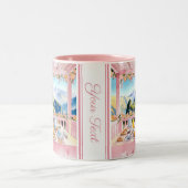 Machu Picchu Roze Waterverf Ontbijt Schattigee Rei Tweekleurige Koffiemok (Center)