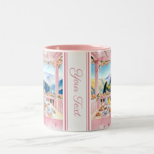 Machu Picchu Roze Waterverf Ontbijt Schattigee Rei Tweekleurige Koffiemok (Center)