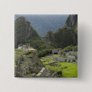 Machu Picchu, ruïnes of Inca city, Peru. 2 Vierkante Button 5,1 Cm