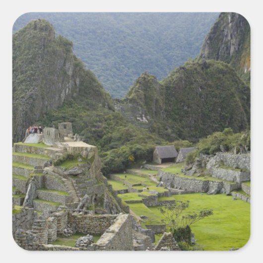Machu Picchu, ruïnes of Inca city, Peru. 2 Vierkante Sticker (Voorkant)