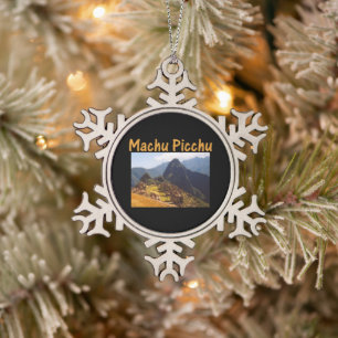 machu picchu ruïnes peru zonsopgang tin sneeuwvlok ornament