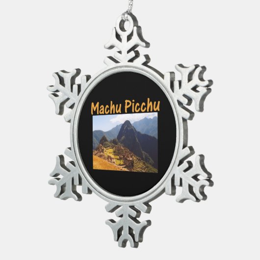 machu picchu ruïnes peru zonsopgang tin sneeuwvlok ornament (Rechts)