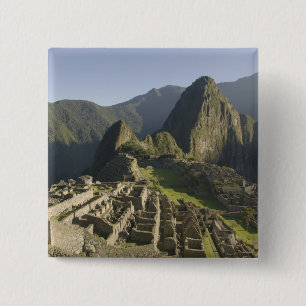 Machu Picchu, ruïnes van Inca-stad, Peru. Vierkante Button 5,1 Cm