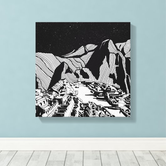Machu Picchu zwart-wit landschap Canvas Afdruk (Insitu (Houten vloer))
