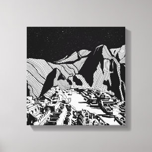 Machu Picchu zwart-wit landschap Canvas Afdruk